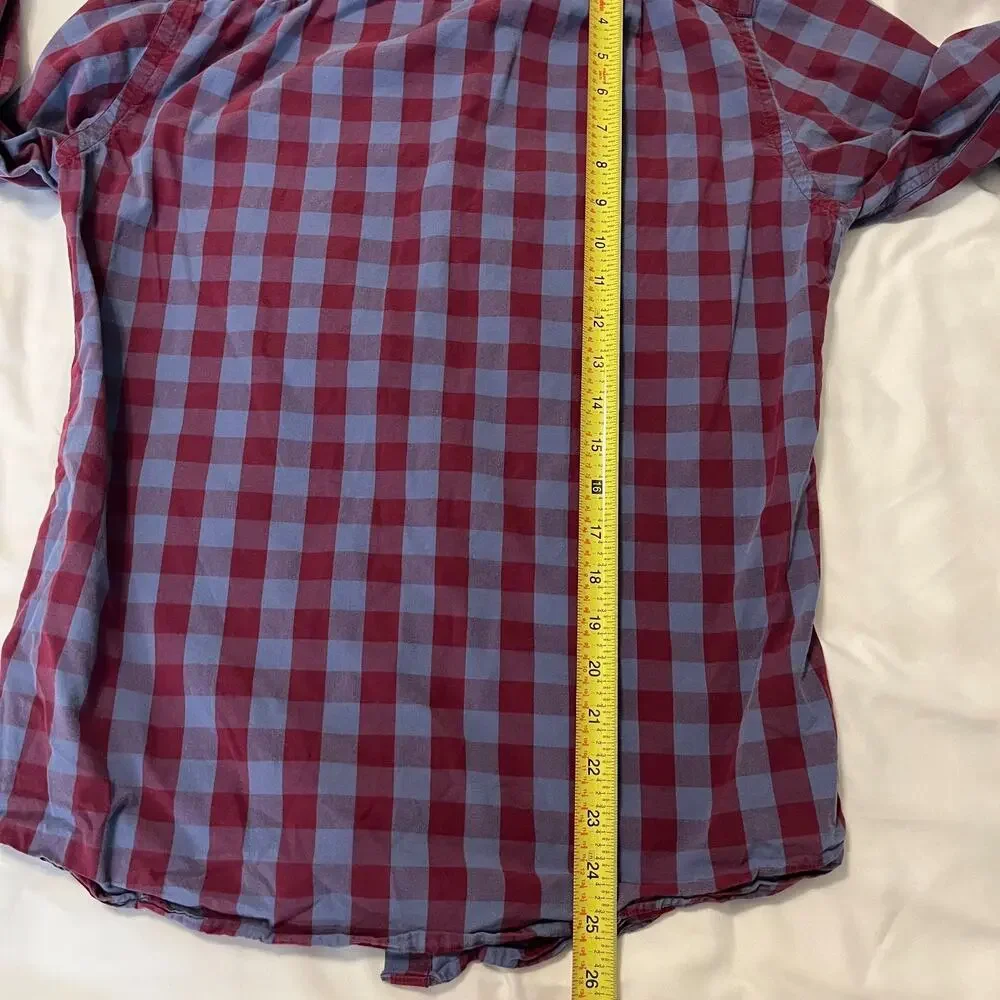 J CREW 100% Cotton Blue Burgundy Gingham Button Down Long Sleeve Shirt Men XS